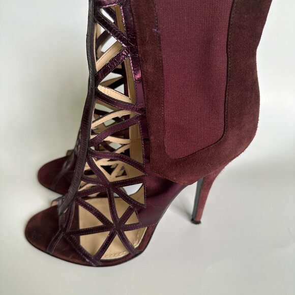 Givenchy Birdcage Cut Out Ankle Boots Burgundy Heels 38.1/5 - Picture 2 of 8
